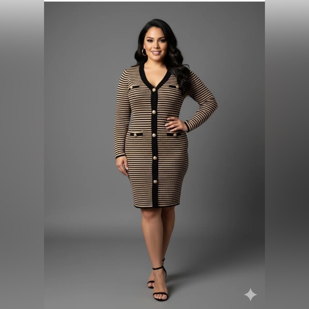 NWT Striped  knit dress with gold buttons by Jolie & Joy. Size XL